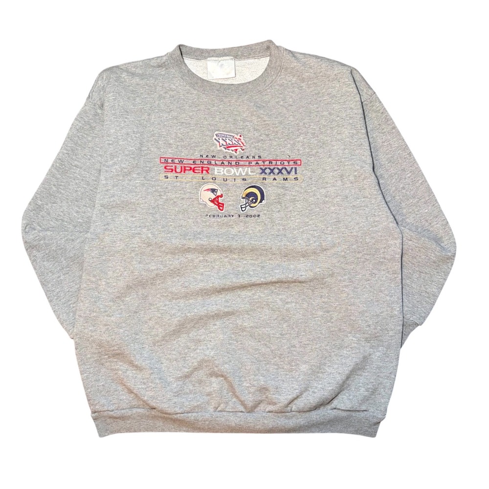 Vintage Logo Athletic Super Bowl XXXVI 2002 Patriots vs‎ Rams Sweatshirt Mens XL